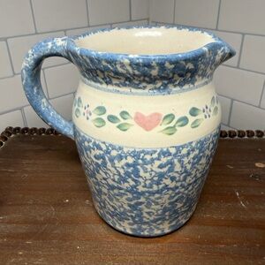 Blue and Cream Ceramic Pitcher